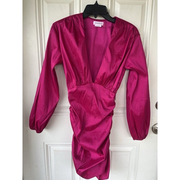 Lovers and Friends Lorenza Mini Dress Fuchsia Pink Long Sleeve V-Neck Size Xs - Picture 2 of 11